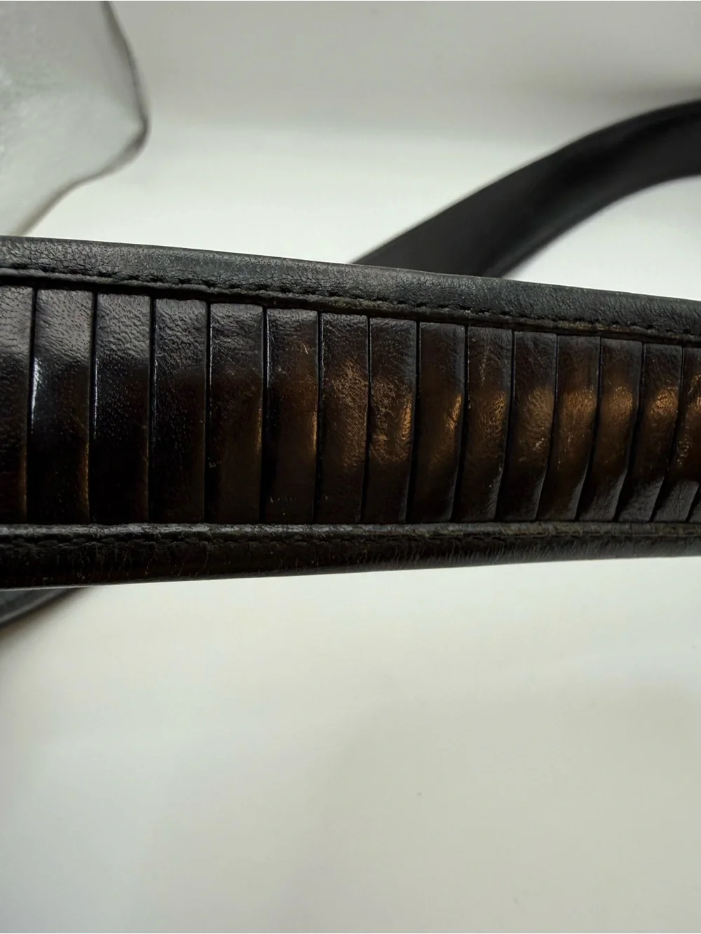 Barneys New York Black Brown Leather Belt Men’s 32 Textured Inlay Silver Buckle